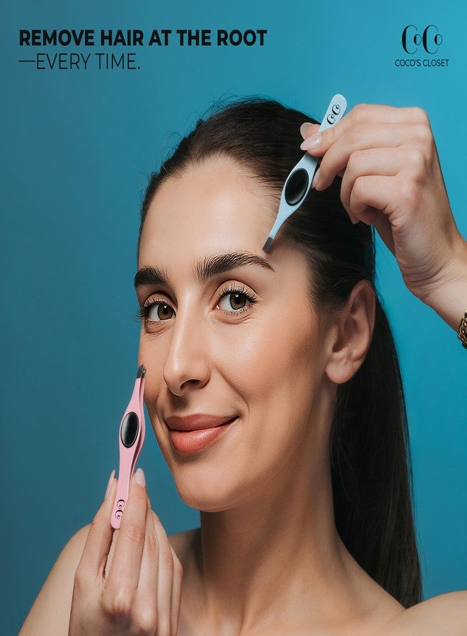 Coco's Closet Professional Tweezers for Facial Hair Removal for Women, Sharp Tweezers for Men, Slant Point Tip Plucks and Shapes with Precision, Use for Eyebrows, Splinter, First-aid and Ingrown Hair Removal, Blue - Image 2